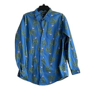 Haggar Long Sleeve Button Down Shirt Large Ugly Christmas USA Ornament Patriotic